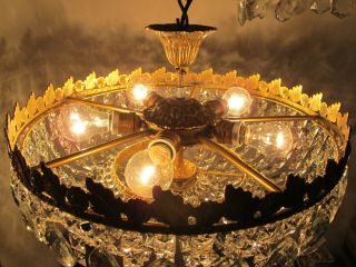 Antique Vnt French Plafonniere Crystal Chandelier Lamp Lustre 1940 ' s 20in Dmetr 11