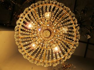 Antique Vnt French Plafonniere Crystal Chandelier Lamp Lustre 1940 ' s 20in Dmetr 12