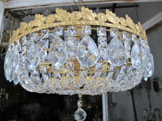 Antique Vnt French Plafonniere Crystal Chandelier Lamp Lustre 1940 ' s 20in Dmetr 2