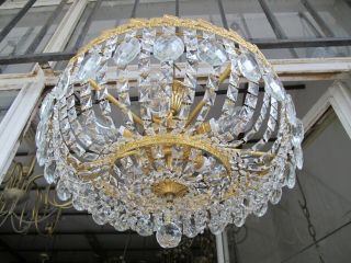Antique Vnt French Plafonniere Crystal Chandelier Lamp Lustre 1940 ' s 20in Dmetr 3