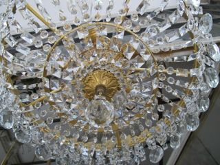 Antique Vnt French Plafonniere Crystal Chandelier Lamp Lustre 1940 ' s 20in Dmetr 4