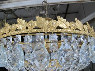 Antique Vnt French Plafonniere Crystal Chandelier Lamp Lustre 1940 ' s 20in Dmetr 5