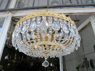 Antique Vnt French Plafonniere Crystal Chandelier Lamp Lustre 1940 ' s 20in Dmetr 6