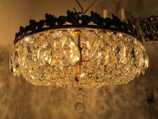 Antique Vnt French Plafonniere Crystal Chandelier Lamp Lustre 1940 ' s 20in Dmetr 7