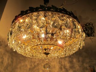 Antique Vnt French Plafonniere Crystal Chandelier Lamp Lustre 1940 ' s 20in Dmetr 8