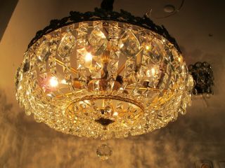 Antique Vnt French Plafonniere Crystal Chandelier Lamp Lustre 1940 ' s 20in Dmetr 9