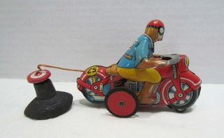 Racing Motorcycle Tin Wind - Up Vintage W/ Tether By Stone Made In Japan