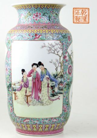 Very Fine Chinese Porcelain Vase Figures On Garden Red Mark.  China 20c Republic
