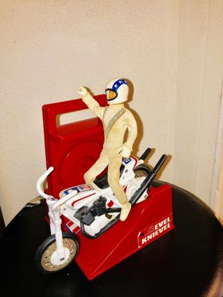 Evel Knievel 1970s Action Figure & Helmet Evil Stunt Cycle Trail Bike Toys Set