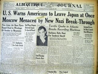 5 1941 Hdlne Newspapers Us & Japan Conflict Heads To Pearl Harbor Attack & Ww Ii