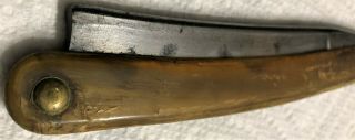 ANTIQUE EARLY 19TH C WADE & BUTCHER SHEFFIELD STUB TAIL STRAIGHT RAZOR HORN HDLE 11