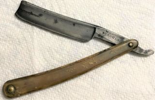 Antique Early 19th C Wade & Butcher Sheffield Stub Tail Straight Razor Horn Hdle