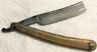 ANTIQUE EARLY 19TH C WADE & BUTCHER SHEFFIELD STUB TAIL STRAIGHT RAZOR HORN HDLE 2