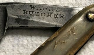 ANTIQUE EARLY 19TH C WADE & BUTCHER SHEFFIELD STUB TAIL STRAIGHT RAZOR HORN HDLE 3