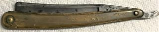 ANTIQUE EARLY 19TH C WADE & BUTCHER SHEFFIELD STUB TAIL STRAIGHT RAZOR HORN HDLE 7