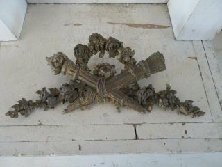 Fabulous Old French Metal Detail Header Fragment Roses Flowers Very Ornate