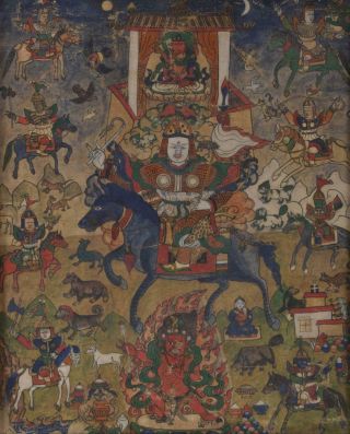 Antique Chinese Tibetan Buddhist Buddha Figural Thangka Silk Painting