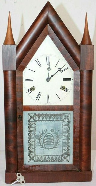 Antique Rare A.  S.  Platt & Co.  Double Fusee Gothic Steeple Clock W/ Beehive Glass