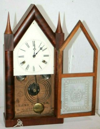 ANTIQUE RARE A.  S.  PLATT & CO.  DOUBLE FUSEE GOTHIC STEEPLE CLOCK W/ BEEHIVE GLASS 3