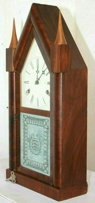 ANTIQUE RARE A.  S.  PLATT & CO.  DOUBLE FUSEE GOTHIC STEEPLE CLOCK W/ BEEHIVE GLASS 9