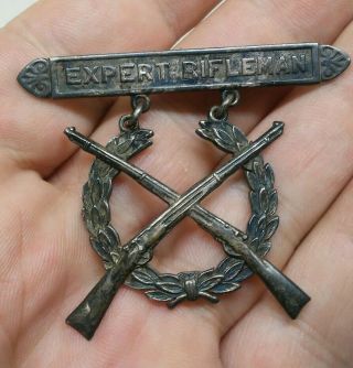 Antique Wwi Sterling Usmc Marine Expert Rifleman Badge Pin