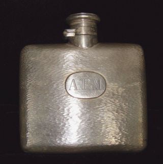Wang Hing Chinese Export Silver Flask Textured Curved Oval Cartouche