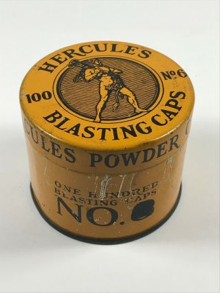 Empty Hercules Blasting Caps Advertising Tin No.  6 Round