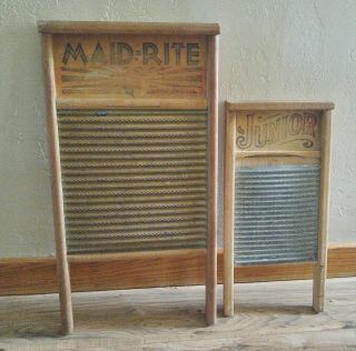 2 Vintage Washboards - Columbus Washboard Co.  Brass Maid Rite,  National Junior