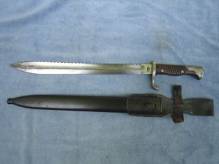 Ww1 German Butcher Blade Sawback Bayonet (s98/05) With Scabbard And Frog