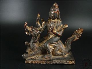 Very Large Old Chinese Tibet Gilt Bronze Buddha Sitting On Dragon Statue Figure