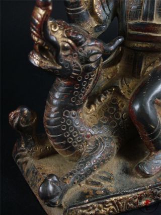 Very Large Old Chinese Tibet Gilt Bronze Buddha Sitting on Dragon Statue Figure 5