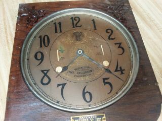 Antique International Time Recording Co.  Oak Clock Parts 11 " Dial Hands Surround
