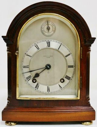 Antique English 8 Day Gong Strike Mahogany Georgian Mantel Clock Silvered Dial