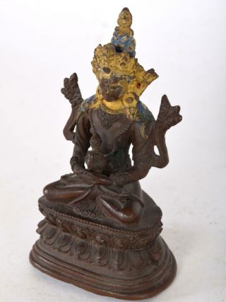 Bronze Bodhisattva Buddha Amitayus Seated On Double Lotus Base Chinese Tibet