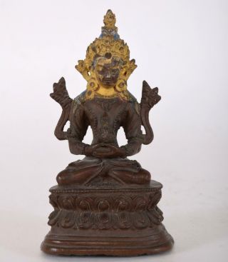 Bronze Bodhisattva Buddha Amitayus Seated on Double Lotus Base Chinese Tibet 3