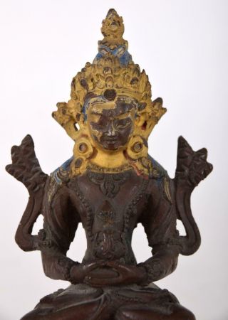 Bronze Bodhisattva Buddha Amitayus Seated on Double Lotus Base Chinese Tibet 4