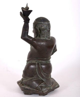 Antique Chinese Tibetan Bronze Kneeling Fat Happy Buddha Holding Censer or Lamp 12