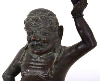 Antique Chinese Tibetan Bronze Kneeling Fat Happy Buddha Holding Censer or Lamp 2