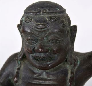 Antique Chinese Tibetan Bronze Kneeling Fat Happy Buddha Holding Censer or Lamp 3