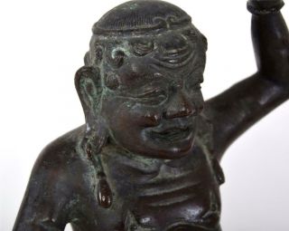 Antique Chinese Tibetan Bronze Kneeling Fat Happy Buddha Holding Censer or Lamp 5