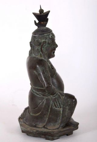 Antique Chinese Tibetan Bronze Kneeling Fat Happy Buddha Holding Censer or Lamp 6