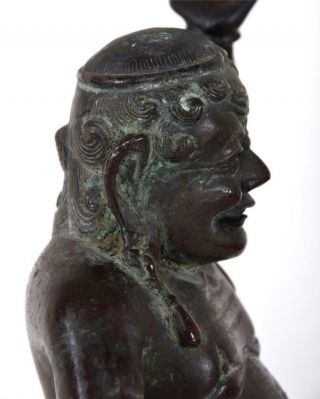 Antique Chinese Tibetan Bronze Kneeling Fat Happy Buddha Holding Censer or Lamp 7