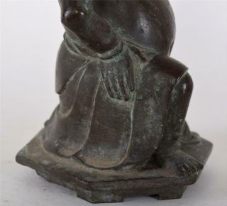 Antique Chinese Tibetan Bronze Kneeling Fat Happy Buddha Holding Censer or Lamp 8