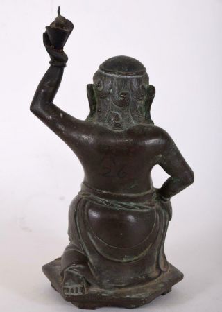 Antique Chinese Tibetan Bronze Kneeling Fat Happy Buddha Holding Censer or Lamp 9