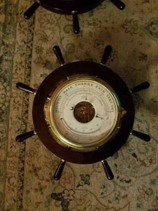 Vtg Schatz Germany Marine Ships Wheel Clock & Precision Barometer Brass USN NAVY 3