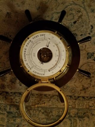 Vtg Schatz Germany Marine Ships Wheel Clock & Precision Barometer Brass USN NAVY 4