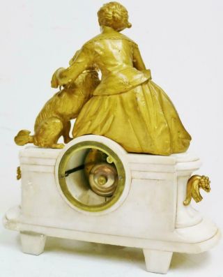 Antique French 8 Day White Marble & Gilt Metal Figural Mantel Clock 10