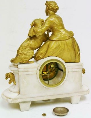 Antique French 8 Day White Marble & Gilt Metal Figural Mantel Clock 11