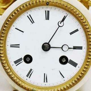 Antique French 8 Day White Marble & Gilt Metal Figural Mantel Clock 9