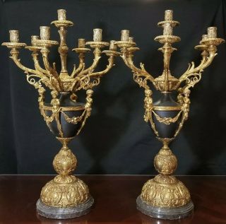 Antique Early 20th C.  French Gilt Bronze Candelabras 27 "